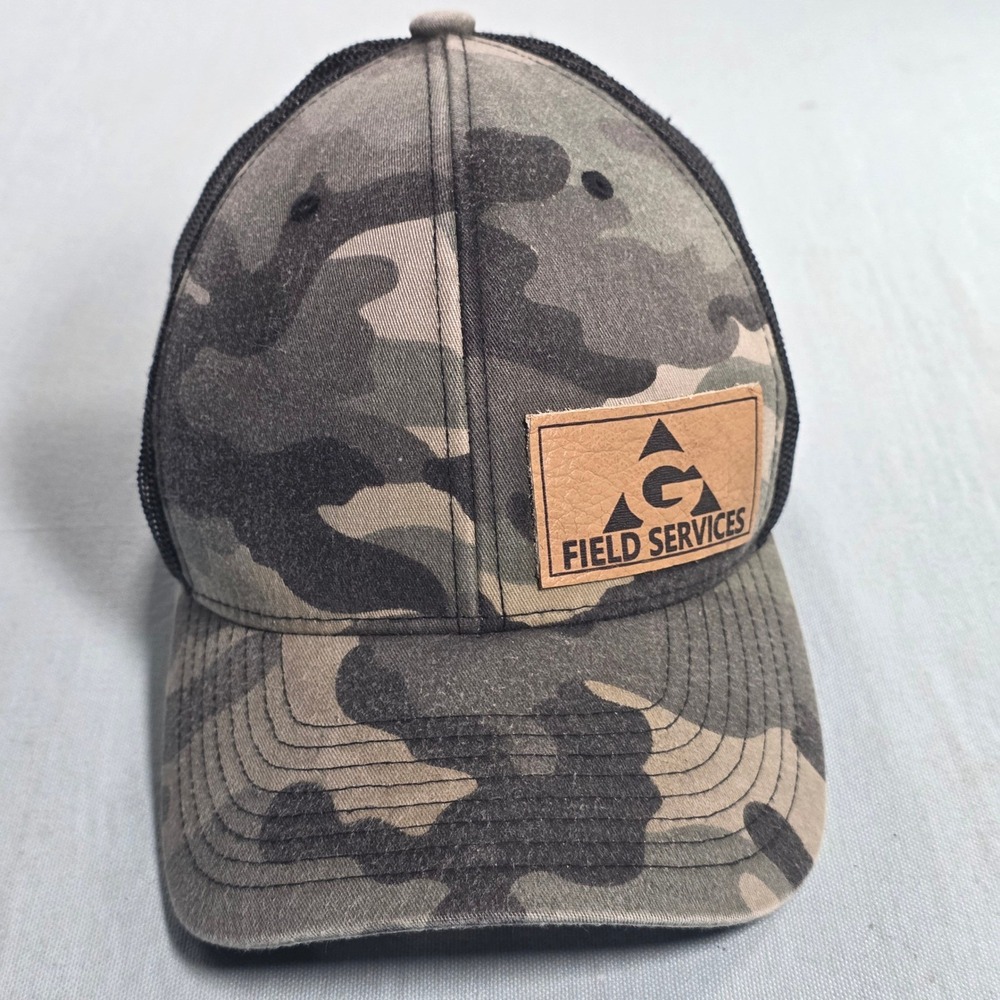 Kamel 815 AG Field Services Camo Trucker Hat Snapback Mesh Cap Black Tan
